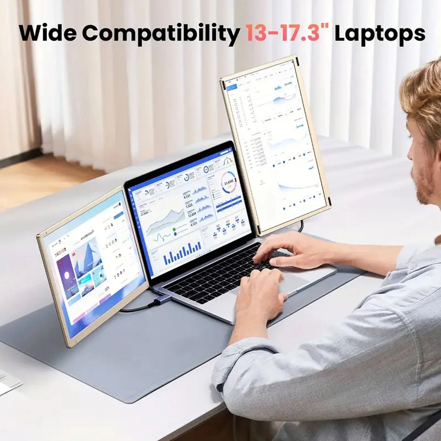 TIscon Portable Monitor, Triple Extension 15.6 inch Laptop Screen Extender with Speakers, FHD 1080P IPS Dual Display Extension Compatible With Windows Chrome Linux Android Xbox Switch
