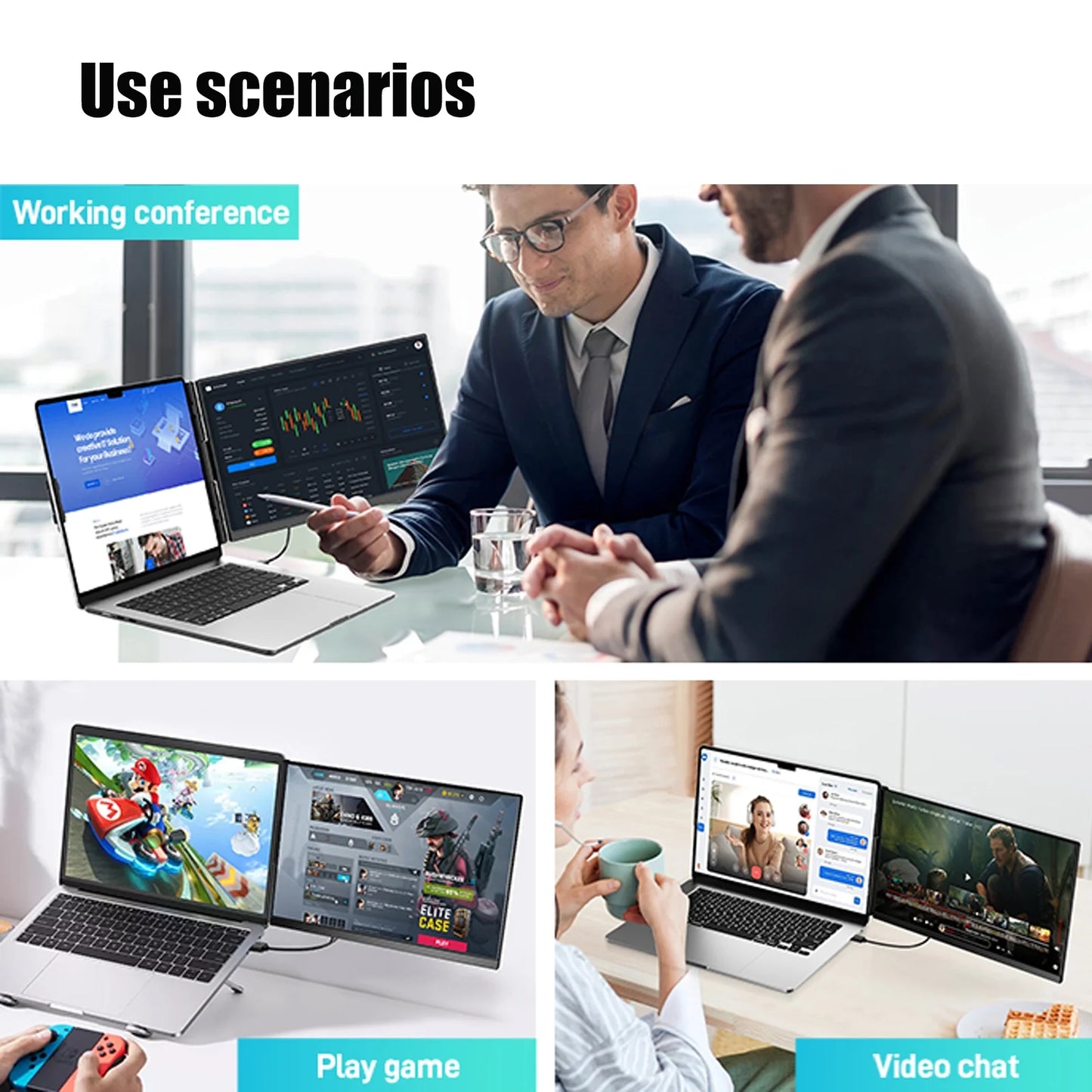 Tlscon 15.6 inch FHD 1080P IPS Laptop Screen Extender, Detachable Portable Monitor with Breathing Light, Plug and Play Compatible with Windows/Mac/Android/Switch/PS5