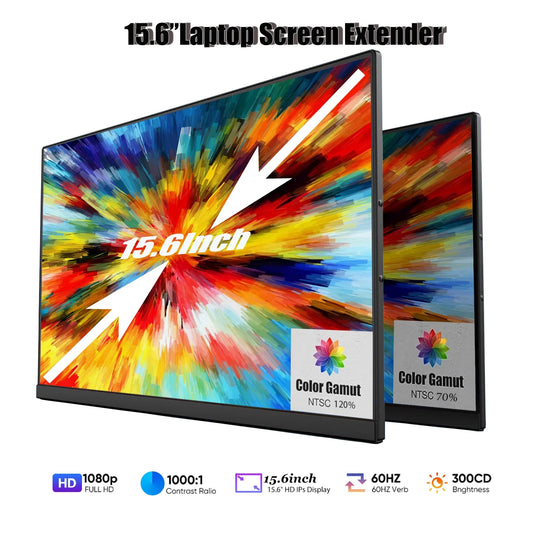 Tlscon 15.6 inch FHD 1080P IPS Laptop Screen Extender, Detachable Portable Monitor with Breathing Light, Plug and Play Compatible with Windows/Mac/Android/Switch/PS5