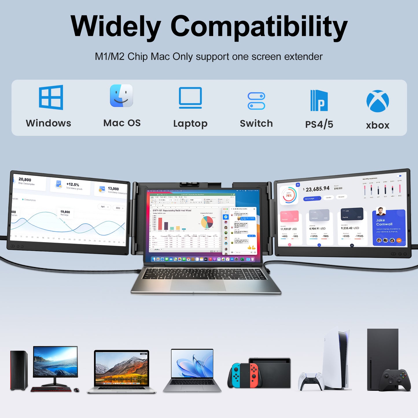 Tlscon Laptop Screen Extender Portable Monitor, 14" 1080P IPS Screen, Monitor Extender for Laptop, Fit for 13-17.3" Laptop, Plug & Play Compatiable with Windows/Mac/Chrome/Android/Switch