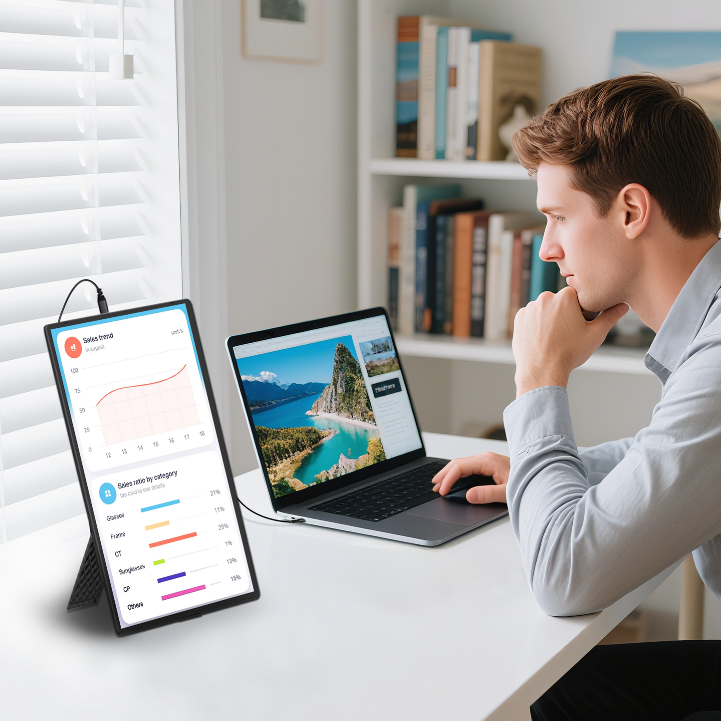 Tlscon 16.1" Laptop Screen Extender , IPS 1200P Portable Monitor, Up and Down Adjustable and 360°Rotating Detachable Stand,Extender for Laptop 13-17.5", Plug-Play for Mac/OS/Wins/Chrome/Dex