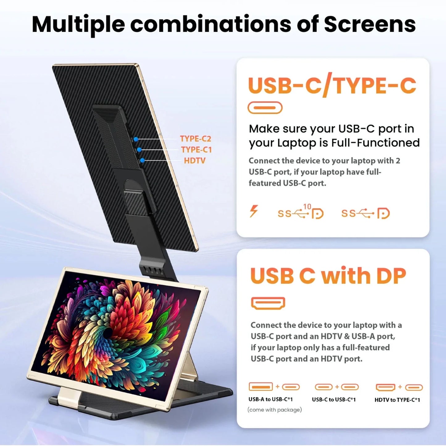 TIscon Portable Monitor, Triple Extension 15.6 inch Laptop Screen Extender with Speakers, FHD 1080P IPS Dual Display Extension Compatible With Windows Chrome Linux Android Xbox Switch