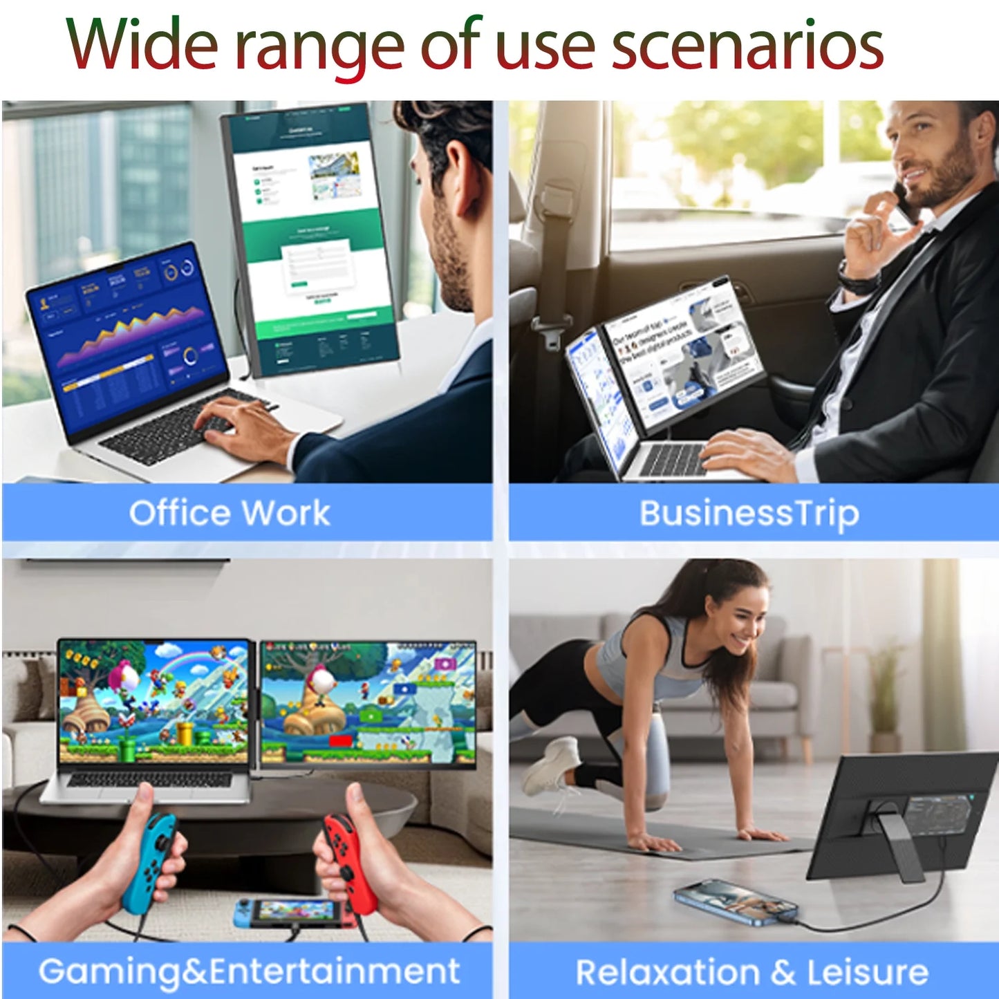 Tlscon 15.6 inch FHD 1080P IPS Laptop Screen Extender, Detachable Portable Monitor with Breathing Light, Plug and Play Compatible with Windows/Mac/Android/Switch/PS5