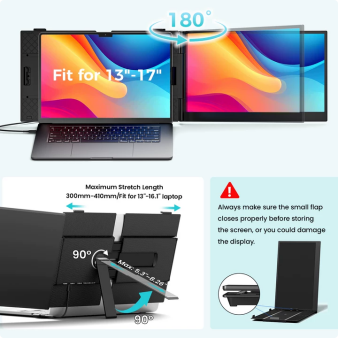 Tlscon Laptop Screen Extender, Ultra-Thin 14" FHD 1080P Portable Monitor for Laptop, 1.3lbs Lightweight Dual Monitor Extender Plug & Play for 13"-17" Laptops, Compatible with Wins/Mac/Android/Chrome