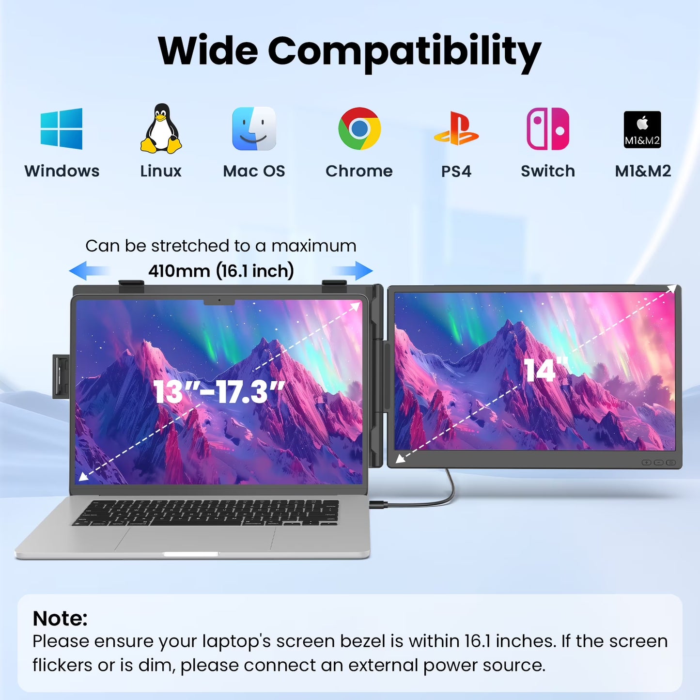 Tlscon laptop screen extender 14” FHD 1080P, Ultra-light and ultra-thin portable monitor, Laptop Monitor Extender for 13-17.3" Laptops, Plug & Play Travel Monitor Extender Compatible with Windows/Mac
