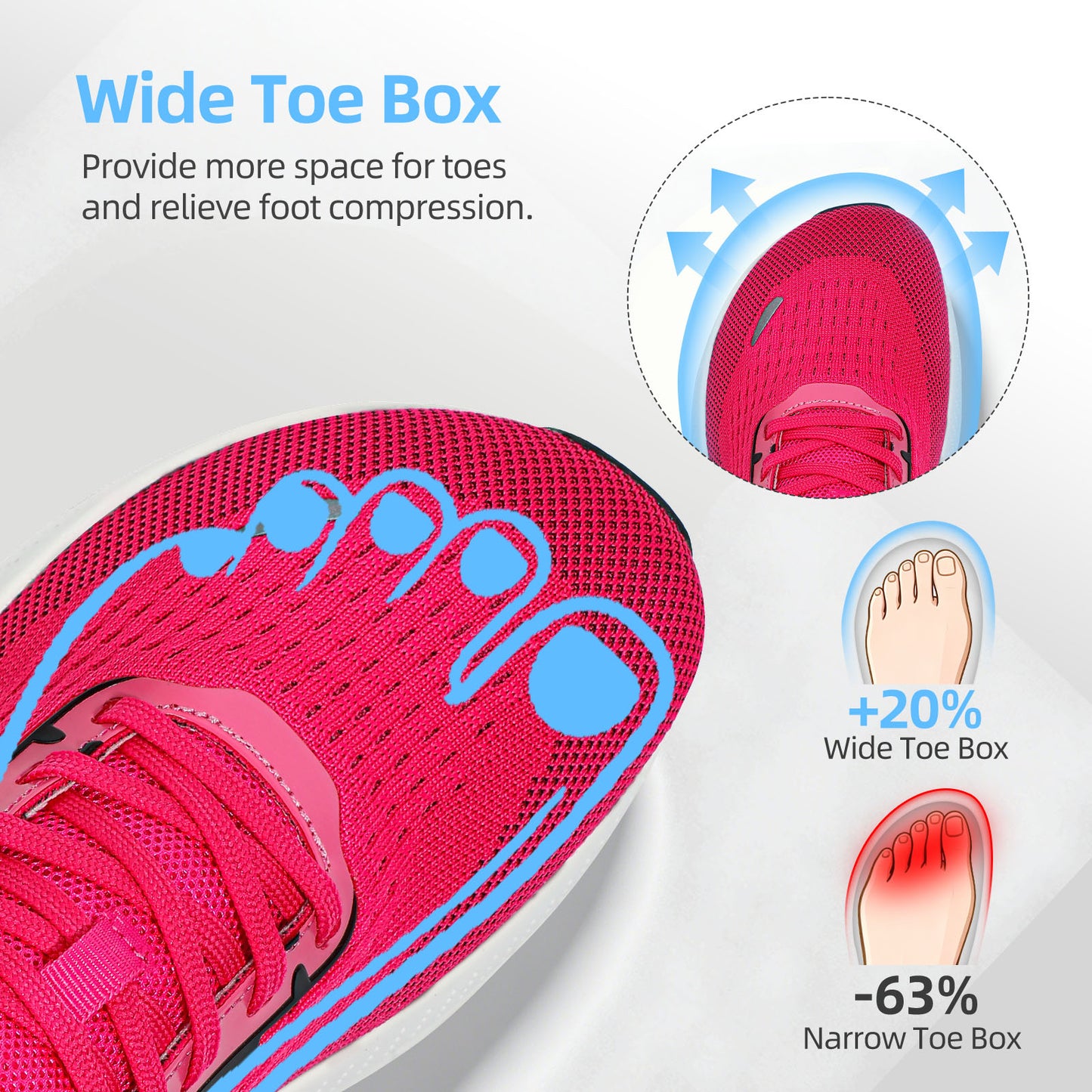 Fidabo Wide Toe Box Walking Shoes for Women, Zero Drop Arch Sneakers, Breathable Cushioned & Non-Slip, Sports Shoes for Running, Tennis, & Fitness