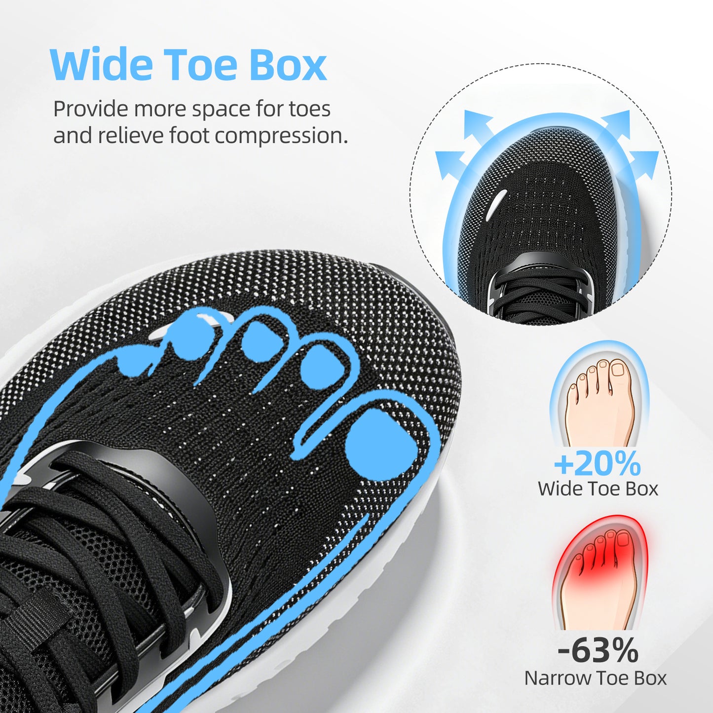 Fidabo Wide Toe Box Walking Shoes for Women, Zero Drop Arch Sneakers, Breathable Cushioned & Non-Slip, Sports Shoes for Running, Tennis, & Fitness