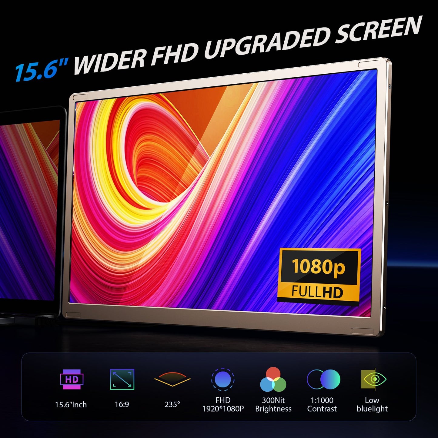 Tlscon 15.6" Laptop Screen Extender, FHD 1080P IPS Screen Extender for Laptop, Triple Laptop Screen Extender Design,Fit for 13"-17.3" Laptops, Plug&Play for Mac, Wins, Android, Chrome