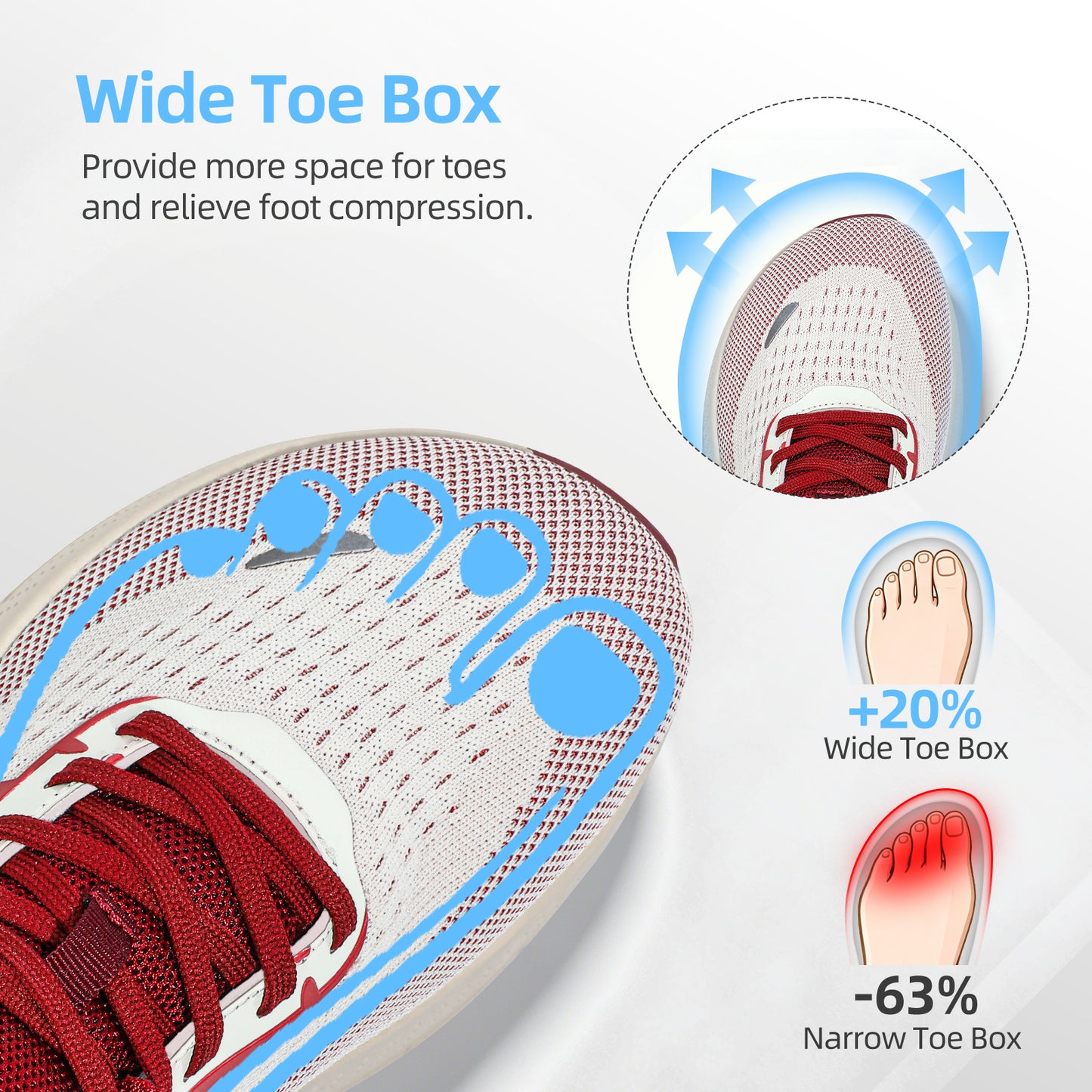 Fidabo Wide Toe Box Walking Shoes for Women, Zero Drop Arch Sneakers, Breathable Cushioned & Non-Slip, Sports Shoes for Running, Tennis, & Fitness