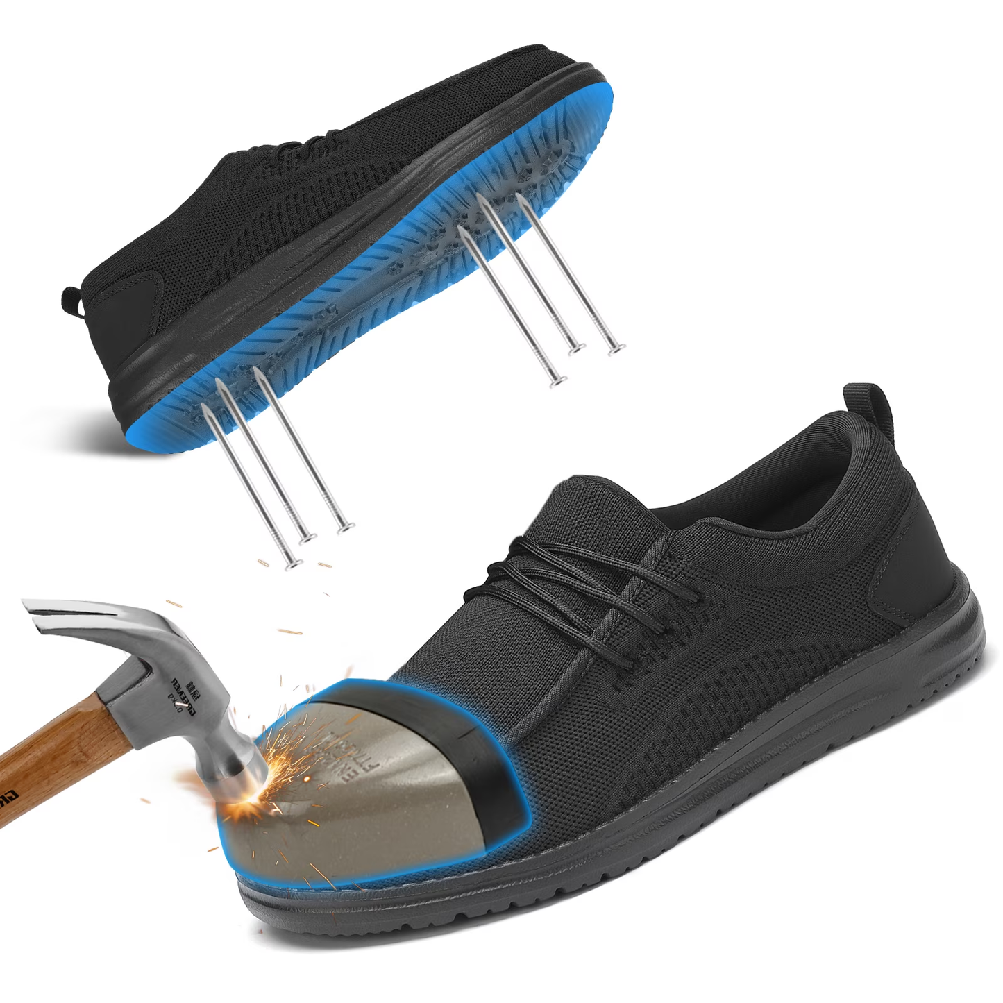 Fidabo Slip On Steel Toe Shoes Men Puncture Proof Indestructible Steel Toe Work Shoes Lounging Walking Sneakers Steel Toe Loafers