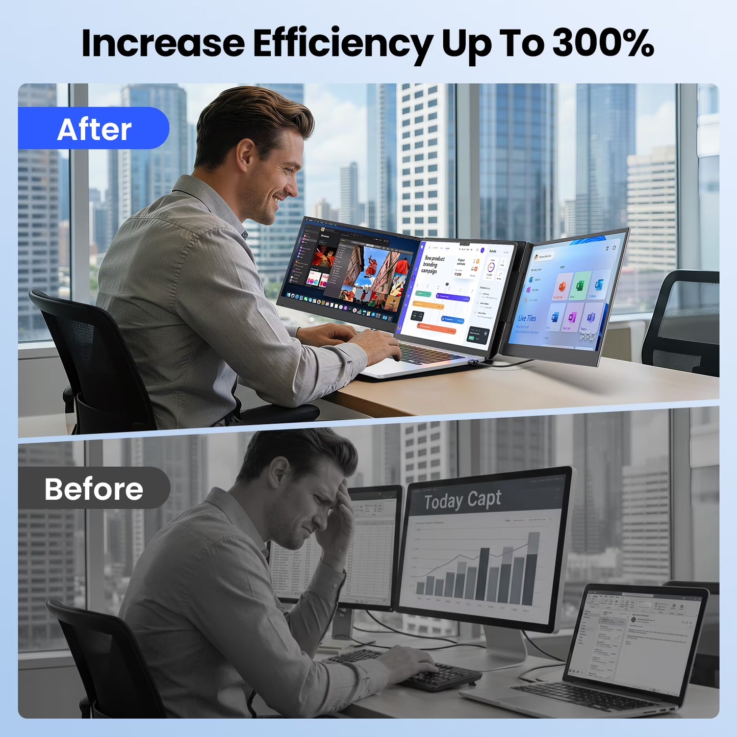 Tlscon 15.6”Laptop Screen Extender, 1080P IPS Triple Portable Extended Display, Laptop Monitor Extender for 13-17.3" , Plug & Play Compatible with Windows/Mac/Android