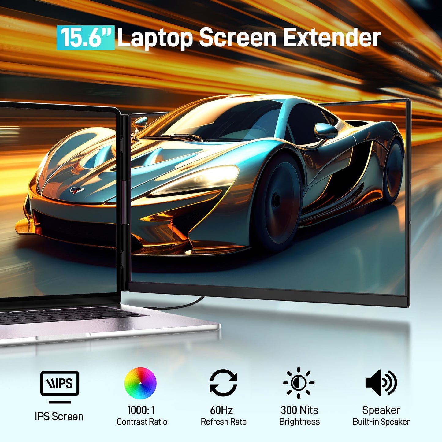 Tlscon Laptop Screen Extender, 15.6 FHD 1080P Portable Monitor, Detachable External Laptop Monitor, Plug & Play Portable Screen Extender for 13-17.3" Laptops, Wins/ Mac/ Android/ Chrome