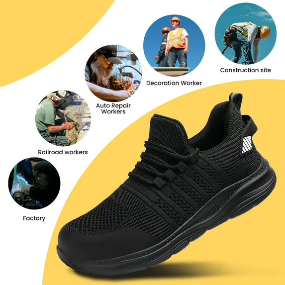 Fidabo Steel Toe Shoes for Men and Women Comfortable Lightweight Work Safety Shoes Puncture Proof Slip Resistant Indestructible Sneakers Suitable for Construction Work