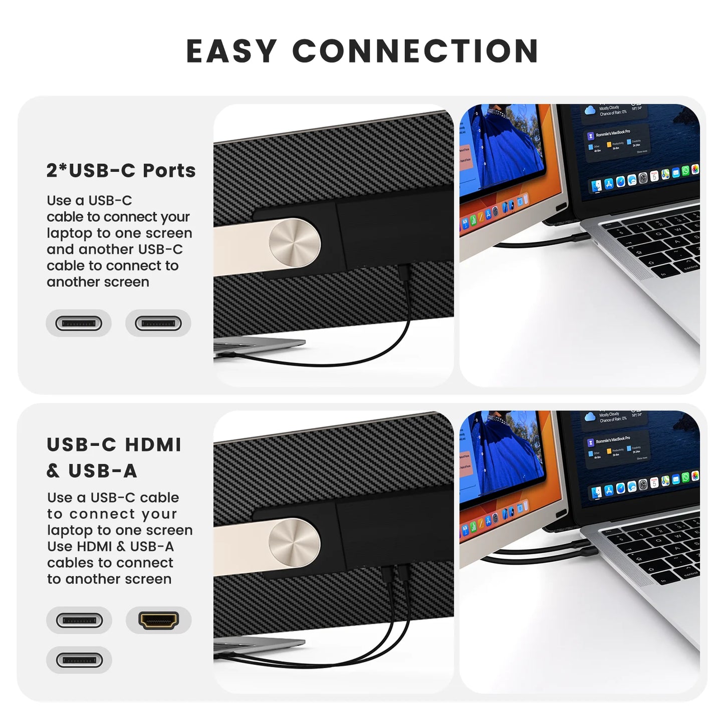 Tlscon 15.6" Laptop Screen Extender, FHD 1080P IPS Triple Portable Laptop Monitor Extender with Hub USB HDMI Plug-Play for Mac, Windows, Chrome, Android, Fits All Laptops