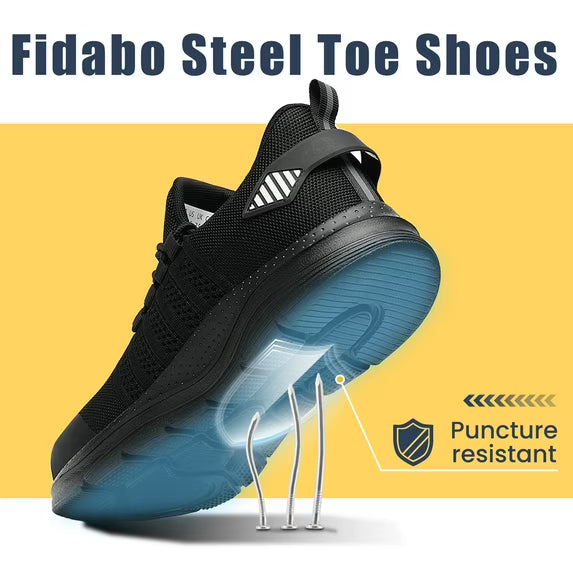 Fidabo Steel Toe Shoes for Men and Women Comfortable Lightweight Work Safety Shoes Puncture Proof Slip Resistant Indestructible Sneakers Suitable for Construction Work