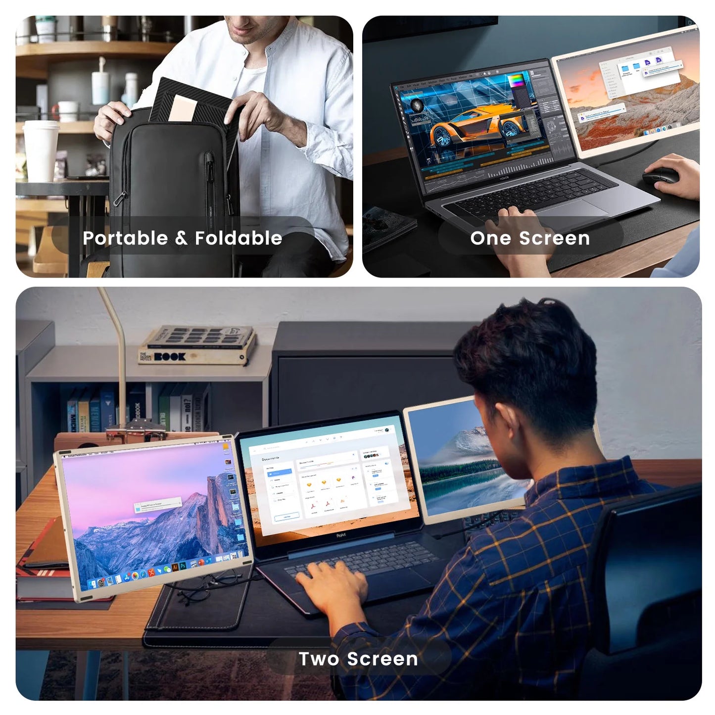 Tlscon 15.6" Laptop Screen Extender, FHD 1080P IPS Triple Portable Laptop Monitor Extender with Hub USB HDMI Plug-Play for Mac, Windows, Chrome, Android, Fits All Laptops