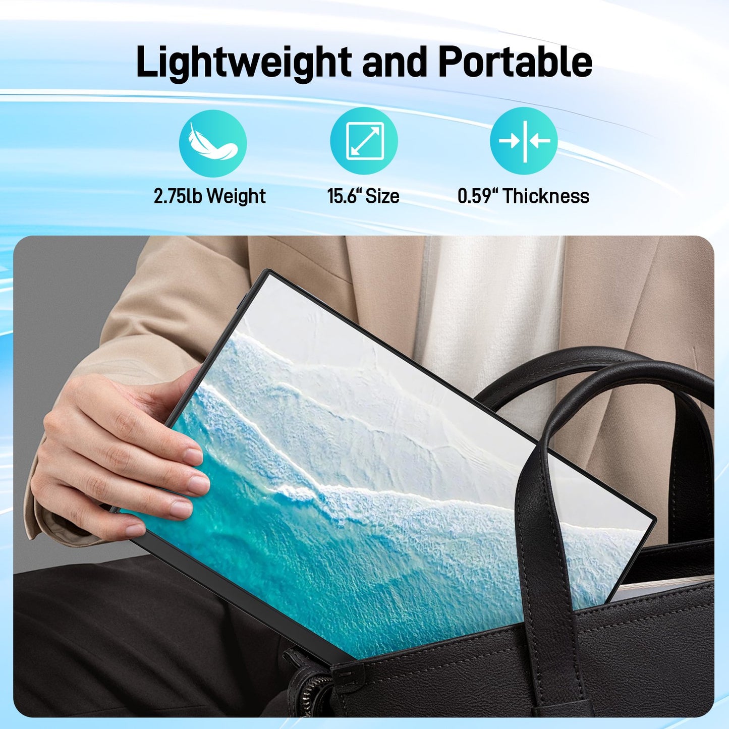 Tlscon Laptop Screen Extender, 15.6 FHD 1080P Portable Monitor, Detachable External Laptop Monitor, Plug & Play Portable Screen Extender for 13-17.3" Laptops, Wins/ Mac/ Android/ Chrome