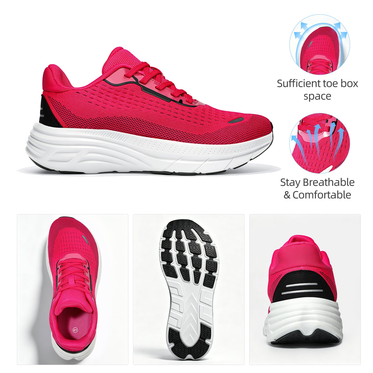 Fidabo Wide Toe Box Walking Shoes for Women, Zero Drop Arch Sneakers, Breathable Cushioned & Non-Slip, Sports Shoes for Running, Tennis, & Fitness