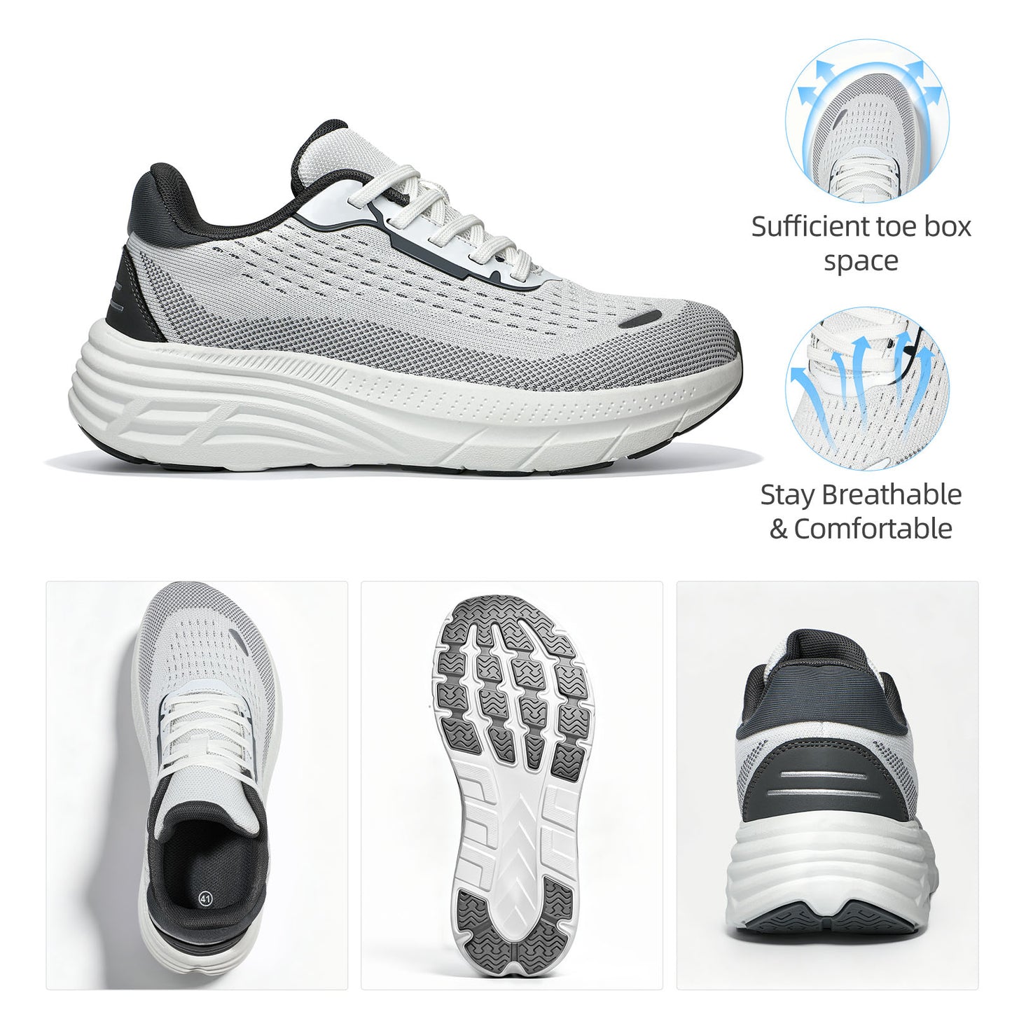 Fidabo Wide Toe Box Walking Shoes for Women, Zero Drop Arch Sneakers, Breathable Cushioned & Non-Slip, Sports Shoes for Running, Tennis, & Fitness
