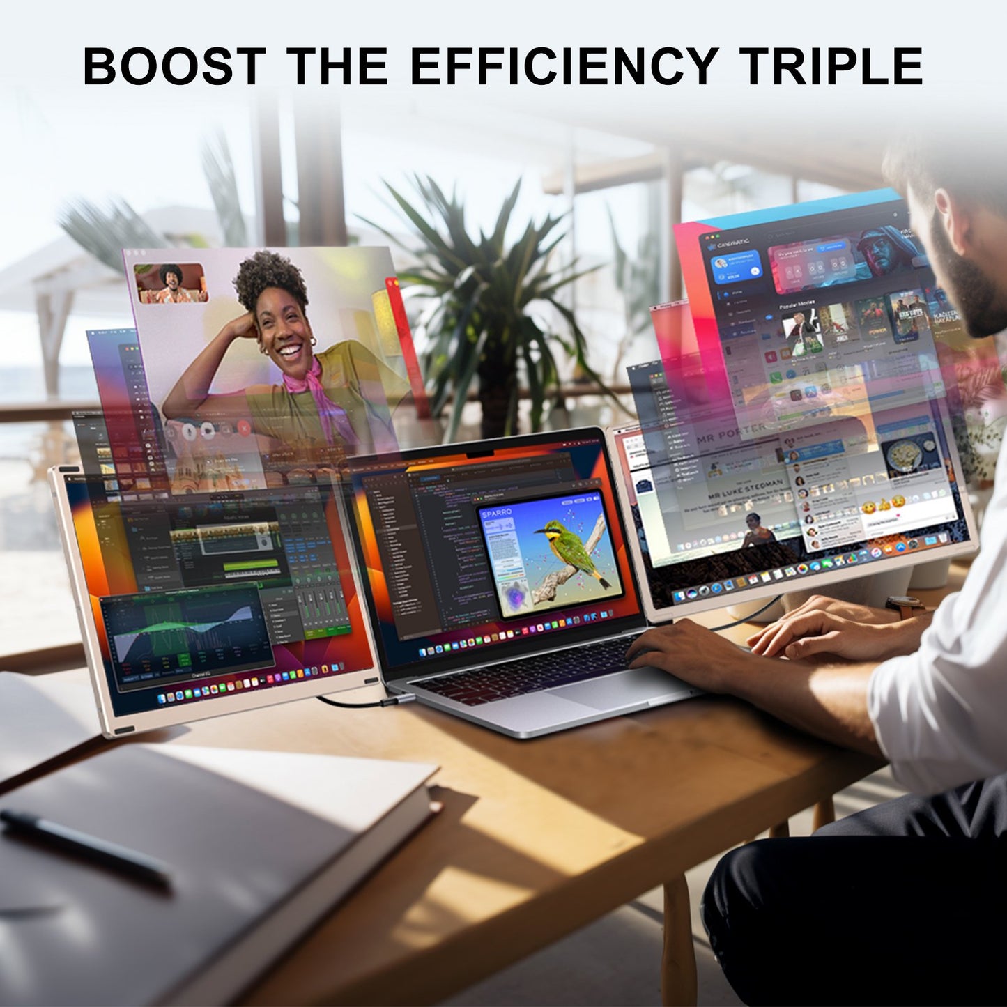 Tlscon 15.6" Laptop Screen Extender, FHD 1080P IPS Screen Extender for Laptop, Triple Laptop Screen Extender Design,Fit for 13"-17.3" Laptops, Plug&Play for Mac, Wins, Android, Chrome