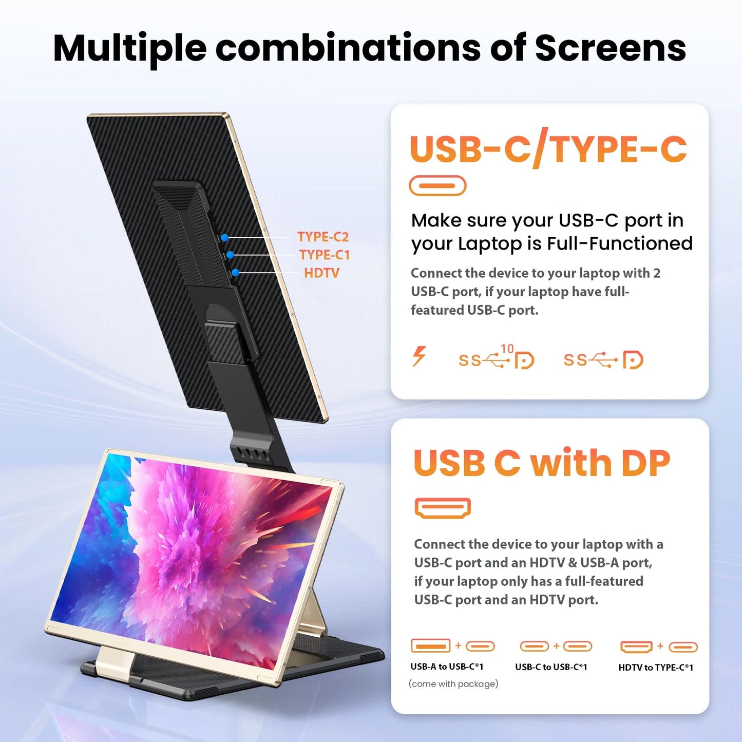 Tlscon 15.6" Laptop Screen Extender, FHD 1080P IPS Triple Portable Laptop Monitor Extender with Hub USB HDMI Plug-Play for Mac, Windows, Chrome, Android, Fits All Laptops