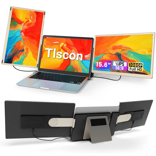 TIscon Portable Monitor, Triple Extension 15.6 inch Laptop Screen Extender with Speakers, FHD 1080P IPS Dual Display Extension Compatible With Windows Chrome Linux Android Xbox Switch