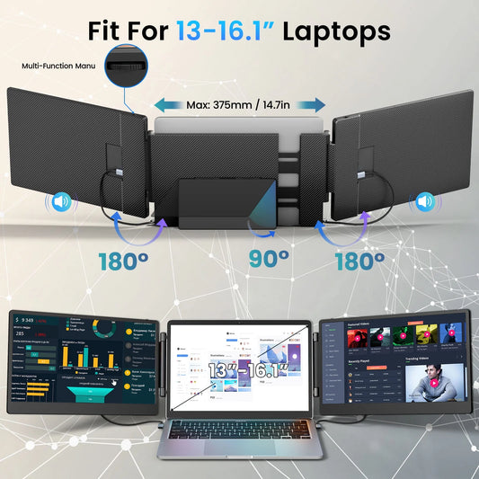 Tlscon Laptop Screen Display Extender, 14 Inch 1080P FHD Portable Monitor with Built-in Stand and Dual Speakers for 13''-16.1'' Laptops, Plug and Play, Compatible with Winds, MacOS, Chrome, PS