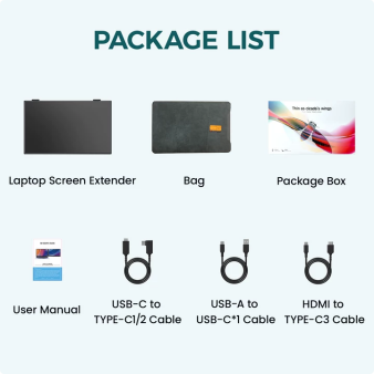 Tlscon Laptop Screen Extender, Ultra-Thin 14" FHD 1080P Portable Monitor for Laptop, 1.3lbs Lightweight Dual Monitor Extender Plug & Play for 13"-17" Laptops, Compatible with Wins/Mac/Android/Chrome