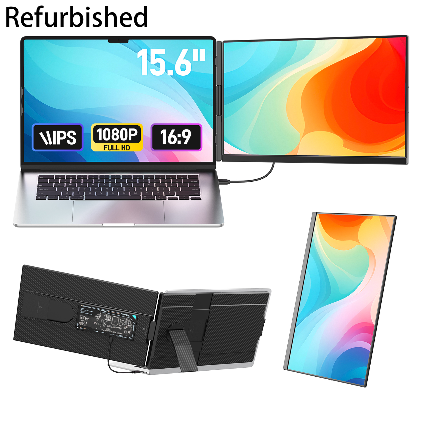 Tlscon Laptop Screen Extender, 15.6 FHD 1080P Portable Monitor, Detachable External Laptop Monitor, Plug & Play Portable Screen Extender for 13-17.3" Laptops, Wins/ Mac/ Android/ Chrome