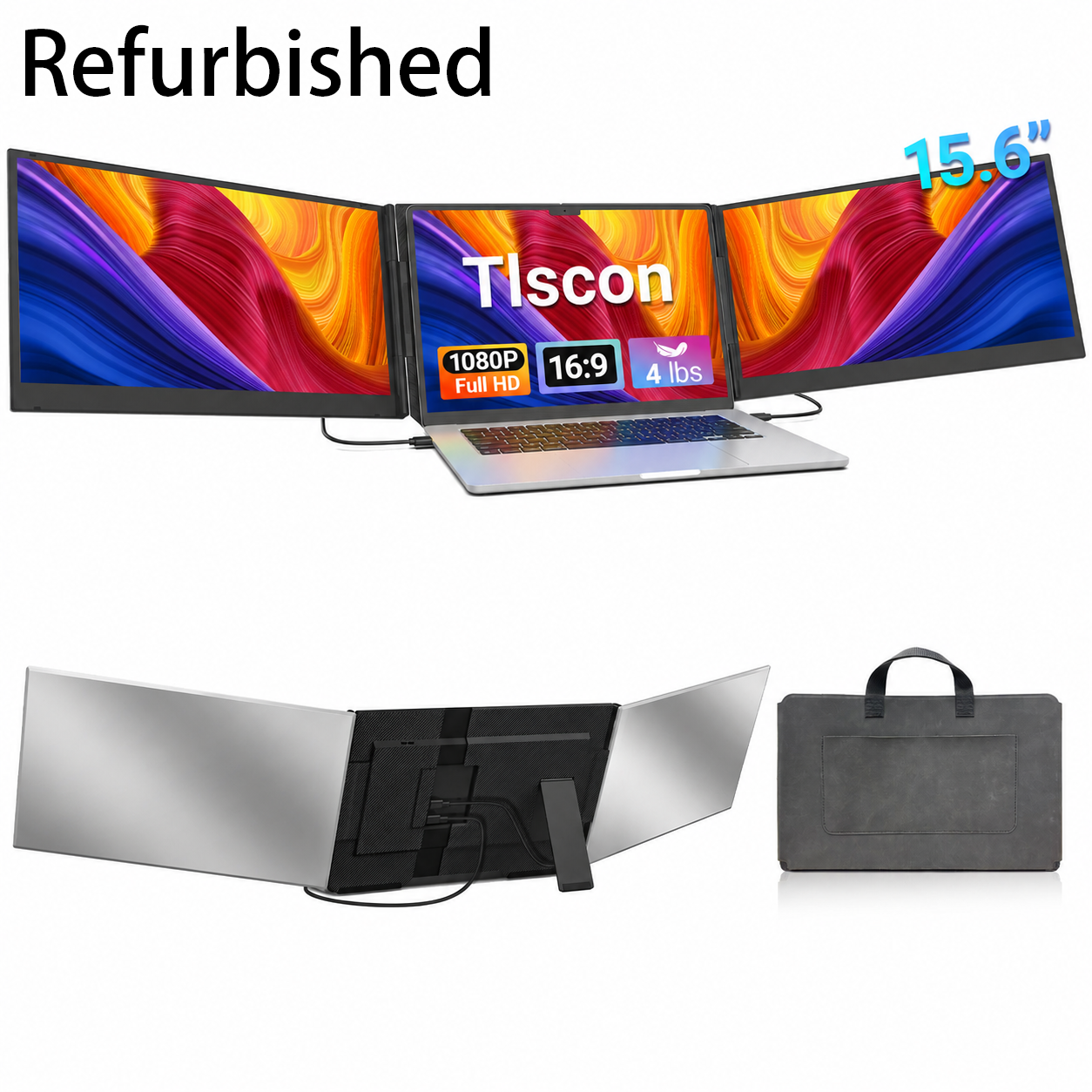 Tlscon 15.6 Laptop Screen Extender, Dual 1080P IPS Displays, Triple Laptop Monitor Extender fits for 13-17.3-Inch Laptops, Plug and Play with Windows, Mac and Android