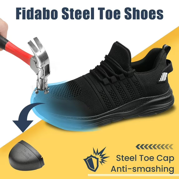 Fidabo Steel Toe Shoes for Men and Women Comfortable Lightweight Work Safety Shoes Puncture Proof Slip Resistant Indestructible Sneakers Suitable for Construction Work